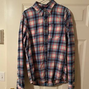 Hollister Flannel Shirt Men’s XL Plaid White Blue Red